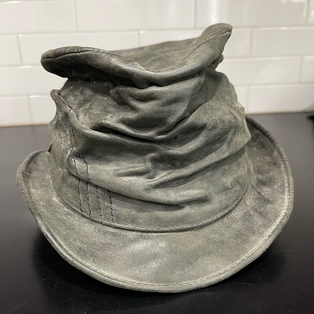 Heathen leather scrunch top hat